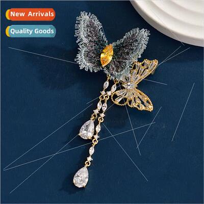Korea tassel fabric butterfly zirconia brooch star corsage s