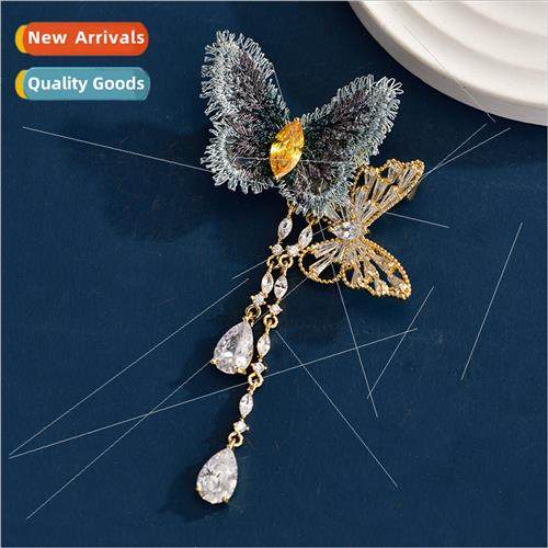 Korea tassel fabric butterfly zirconia brooch star corsage s
