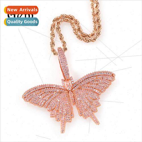 Copper wh zirconia small colorful butterfly pendant necklace