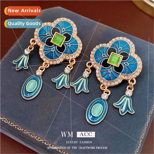 Earrings silver needle oil drop flowers hollow tassel earrin