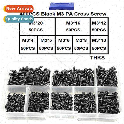 400pcs box M3 M2.3 M2.6 black round head Phillips PA self-ta