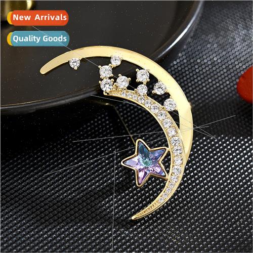 Fantasy star moon brilliant elegant sweet zirconia brooch ve