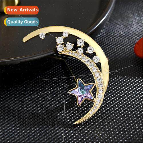 Fantasy star moon brilliant elegant sweet zirconia brooch ve