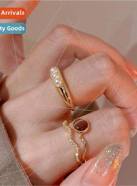 French Vintage Court Cat Eye Ring Women Fashion Zirconia Dou