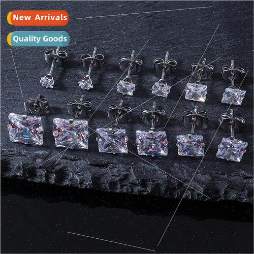 316 four claw earrings 3A square round zirconia earrings fem