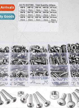 440PCS M3 M4 M5 304 Stainless Pan Head Hexagon Socket Head S