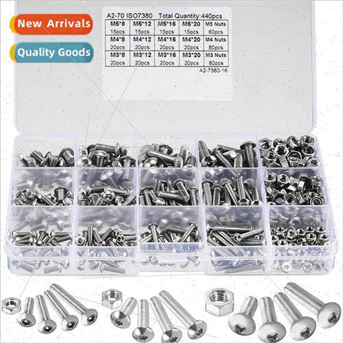 440PCS M3 M4 M5 304 Stainless Pan Head Hexagon Socket Head S