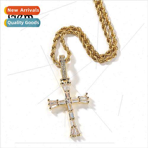Europe T-square zirconia vintage cross pendant copper materi