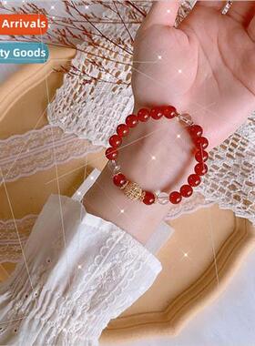 Natural red agate bracelet women ins festive red crystal pos