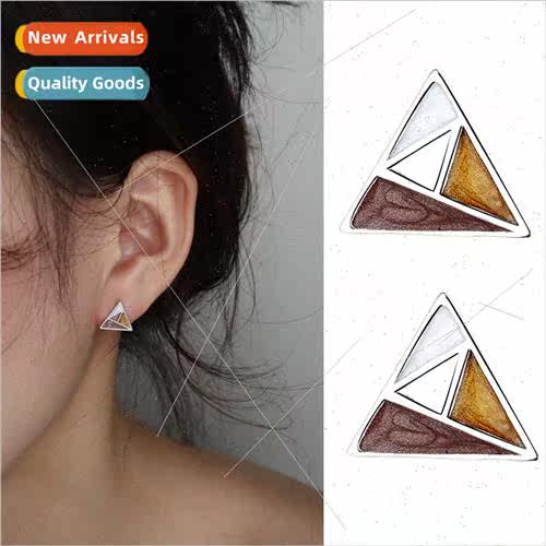 Color splicing triangle earrings female Korea earrings daily