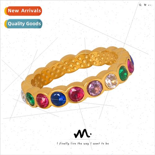 Hundreds tanium steel gold-plated finger ring inlaid colorfu