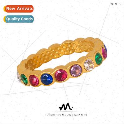 Hundreds tanium steel gold-plated finger ring inlaid colorfu
