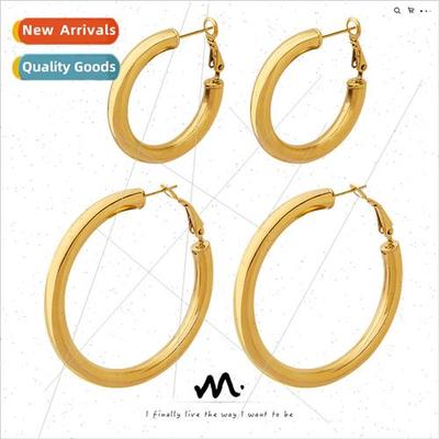 Europe ins hollow round tube earring clasp tanium steel gold
