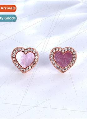 925 lver Pin Pink Heart Earrings Women 2022 New che Pink She