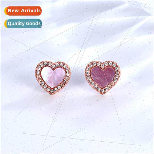 925 lver Pin Pink Heart Earrings Women 2022 New che Pink She