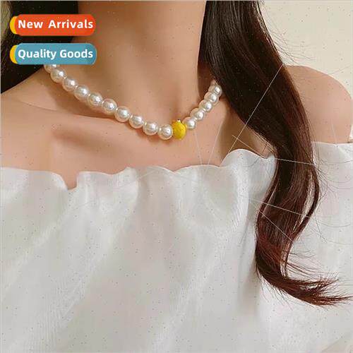 Cute ltle yellow duck pearl necklace 2022 new female ducklin