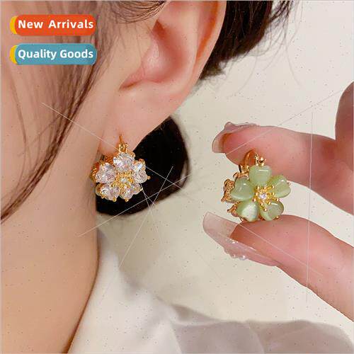 Korea sweet cat eye zirconia double-sided flower earrings fe