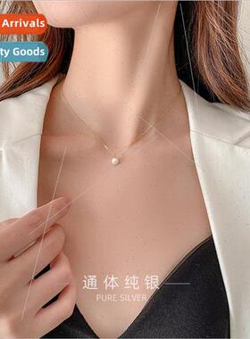 s925 silver plated pearl necklace niche simple beads collarb