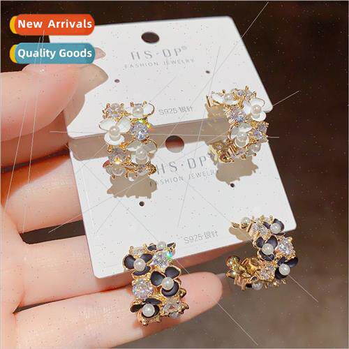 Summer new sweet flowers zirconia earrings s925 silver needl