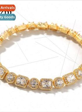 Hip Hop Men Bracelet Thick Gold Plating Square Round Mixed M