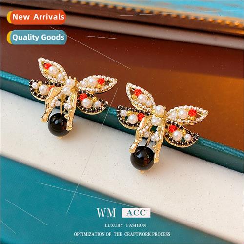 Earrings silver pin wh diamond butterfly pearl earrings vint