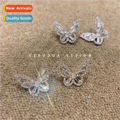 Fantasy butterfly earrings flash diamond French simple ins s