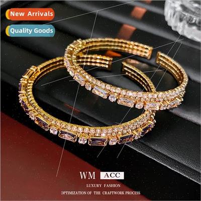 Diamond-set square three-layer open bracelet fashion bracele