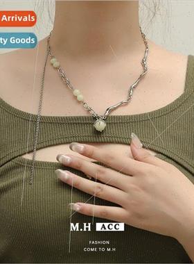 Glow-in-the-dark bead pendant necklace retro delicate new Ch