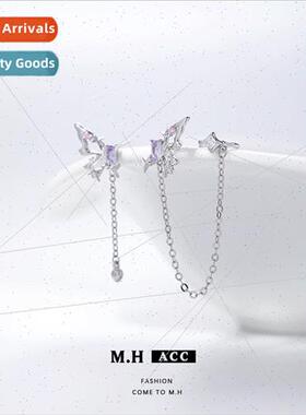 Butterfly ear clips chain onepcs earrings适用women niche fas