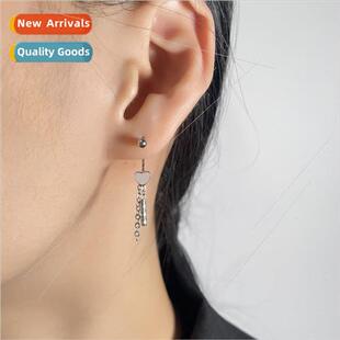 Earrings Gentle Chain Love Two Screw Heart Tassel