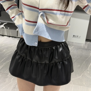 高品质 小众ann刺绣黑色摩登短裙双层褶皱蛋糕皮裙半裙25春夏新款