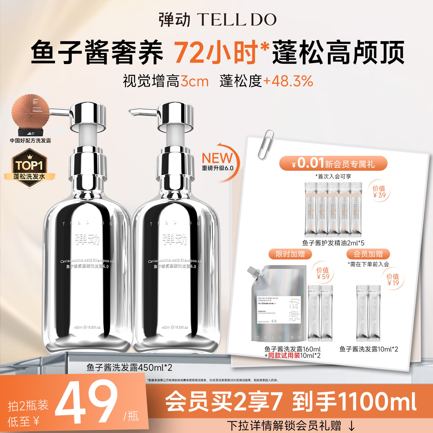 弹动鱼子酱洗发水控油蓬松高颅顶