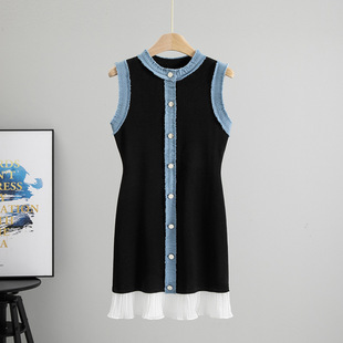 Denim vest knit dress for women 时尚气质牛仔背心针织连衣裙女
