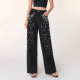 休闲宽松显瘦直筒长裤 Loose denim pants钉珠牛仔裤 straight leg