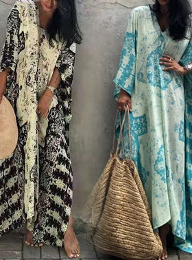 Plus size beach dress sunblock shirt长袍宽松沙滩长裙防晒衫女