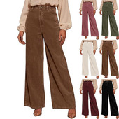 高腰宽松条绒长裤 denim leg Women 灯芯绒阔腿裤 wide trousers