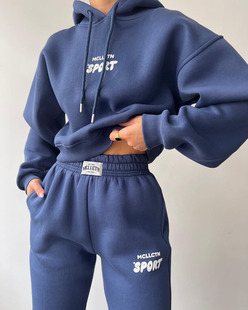 Fleece hoodie pantsuit秋冬爆款休闲长袖加绒连帽卫衣长裤套装女