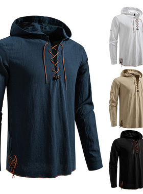 Down jacketed cotton linen longsleeved shirt连帽棉麻长袖衬衫