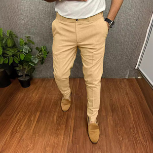 Solid color slim-fit pants商务男式纯色休闲小脚正装裤修身锥裤
