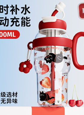 2025大容量冰霸杯带把手带夏季塑料水杯巨无霸高颜值吸管学生