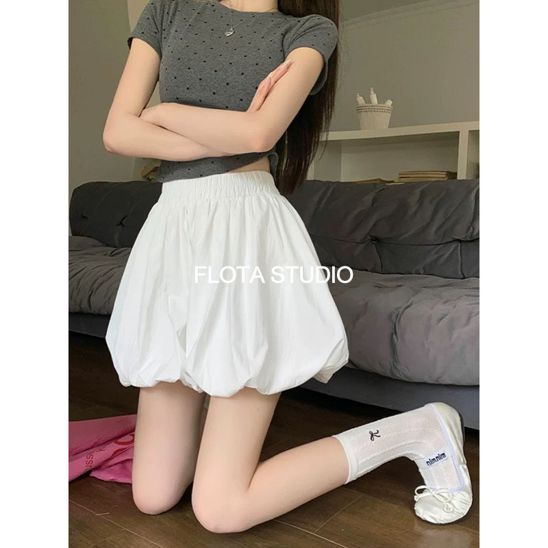 【flota】减龄韩版纯色蓬蓬花苞短裙简约基础百搭云朵感半身裙