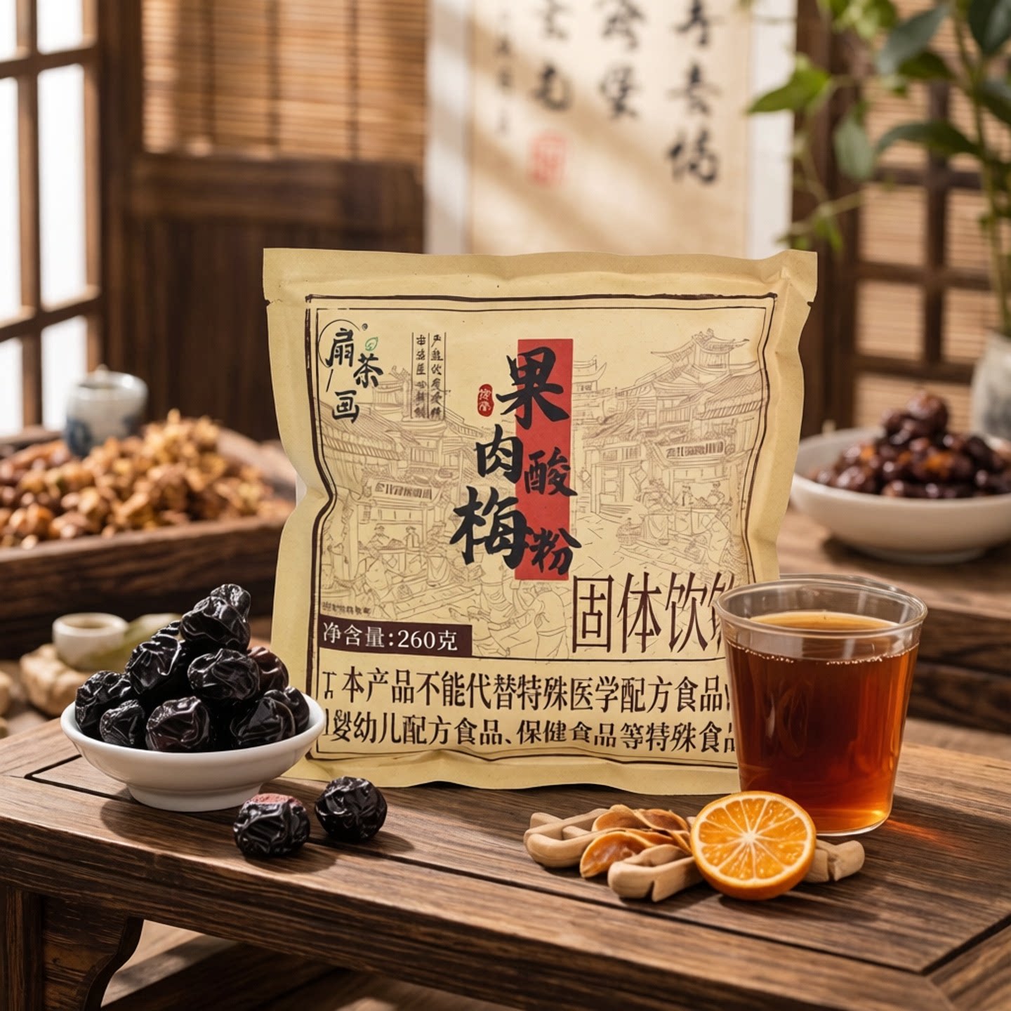 扇茶画果肉酸梅粉免煮即冲