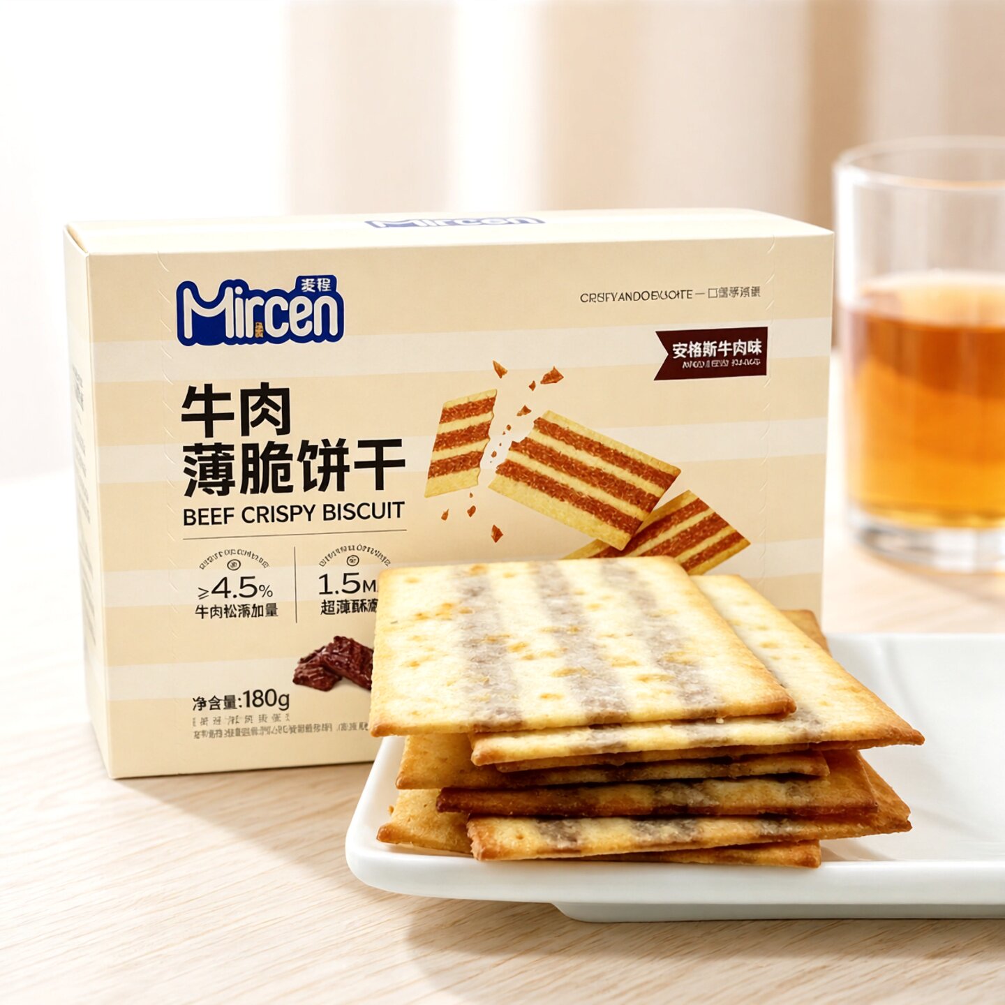 麦程牛肉薄脆饼干180g芥末味