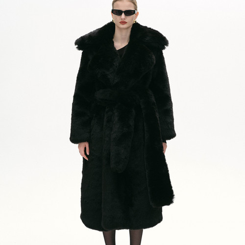 WHITE MARSH 24秋冬新款法式黑色轻奢高品质环保毛皮草大衣女