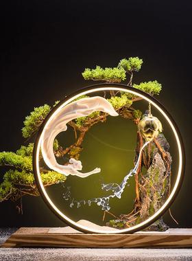 新中式创意仿真迎客松盆景办公室桌客厅玄关家居软装饰品禅意摆件