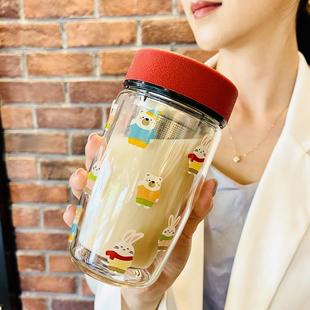 网红双层隔热玻璃杯泡茶杯个人专用水杯家用 设计感杯子女便携夏季