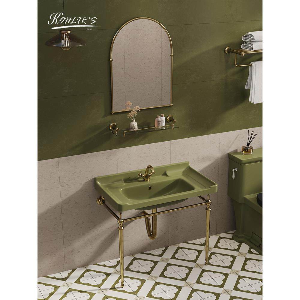 蔻伦草绿色卫生间覆古洗脸盆家用支架洗手台盆阳台落地式洗漱台池,家装主材,挂墙式洗脸盆,淘宝优惠券,粉丝福利购,淘宝优惠卷