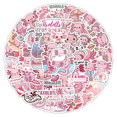 100张卡通动物蝾螈axolotl涂鸦贴纸DIY装饰行李箱笔记本吉他贴画