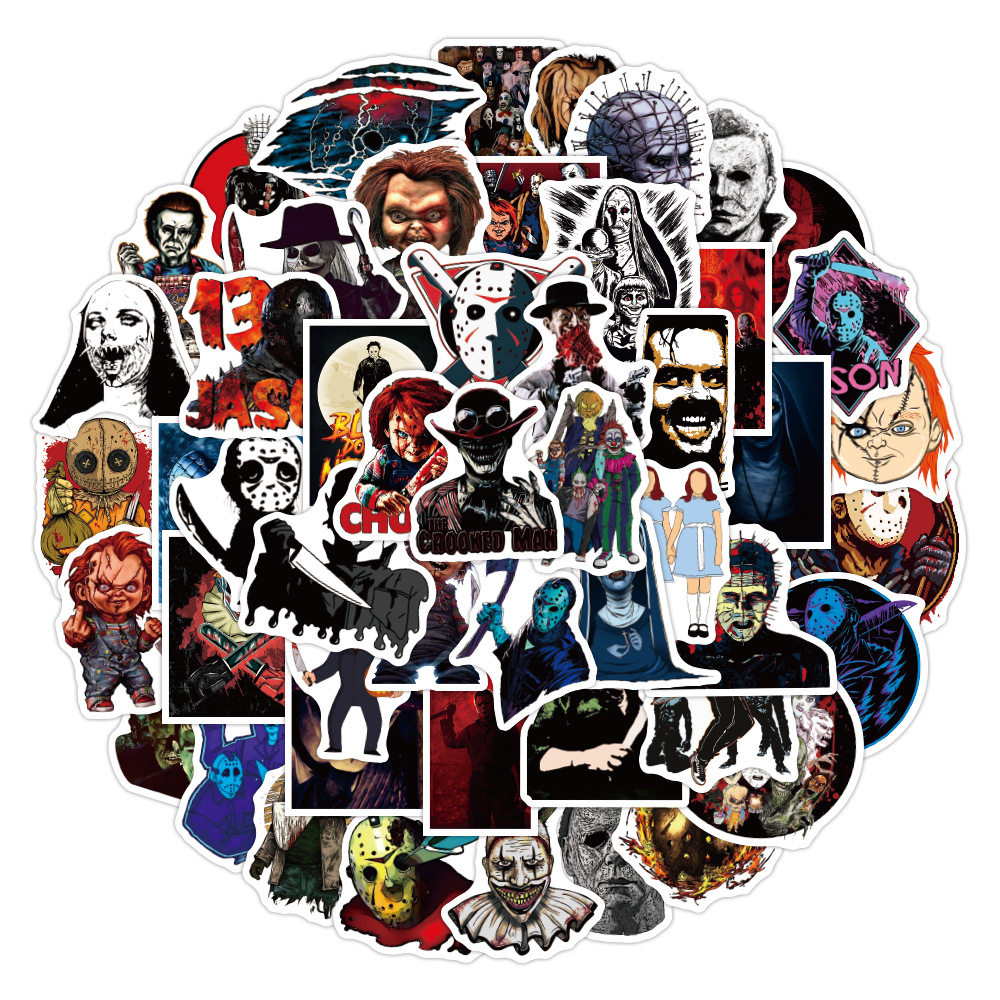 300张新款美国恐怖电影惊悚角色涂鸦贴纸防水行李箱手机贴画
