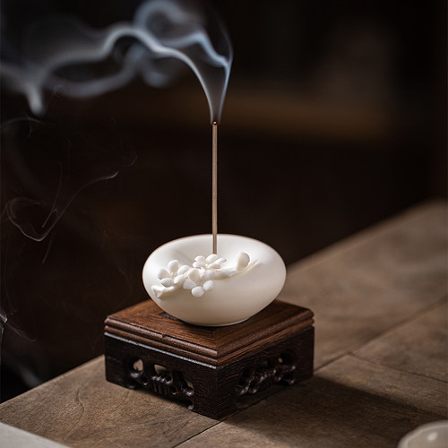 手工捏花梅花线香插茶桌香座摆件